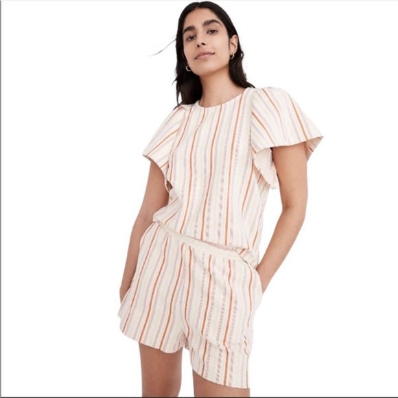 Madewell- Textured Flutter Sleeve Top In Stripe- XS - Picture 5 of 8